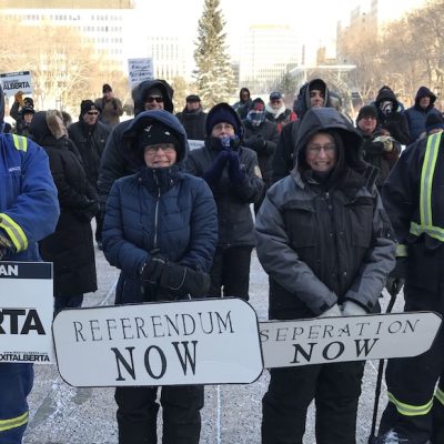 S.O.S. for secession? Only about 150 make it to frigid Wexit rally at Alberta Legislature Building